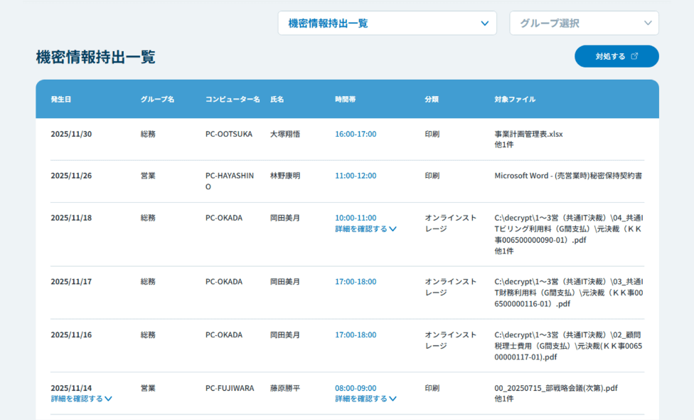 機密情報持出一覧